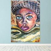 Toile Petite fille aux yeux bleus avec Casquette - Aquar (Insitu (Plancher de Bois))