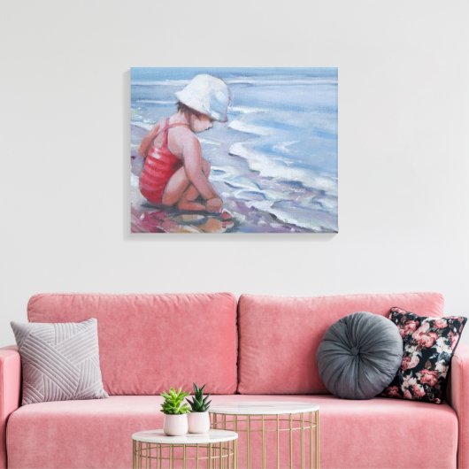 Toile Petite fille avec casquette blanc à la plage (Insitu(Salon))