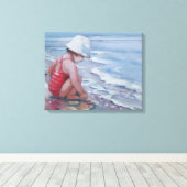 Toile Petite fille avec casquette blanc à la plage (Insitu (Plancher de Bois))