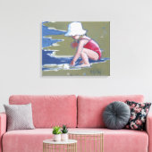 Toile Petite fille avec casquette sur la plage avec vagu (Insitu(Salon))