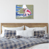 Toile Petite fille avec casquette sur la plage avec vagu (Insitu(Chambre))