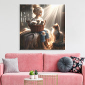 Toile Petite fille avec un panier de chatons (Insitu(Salon))