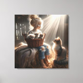 Toile Petite fille avec un panier de chatons (Recto)