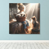 Toile Petite fille avec un panier de chatons (Insitu (Plancher de Bois))