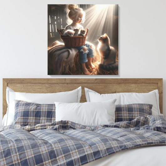 Toile Petite fille avec un panier de chatons (Insitu(Chambre))