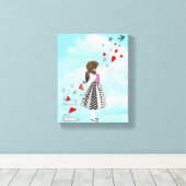 Toile Petite fille mignonne et adorable avec cage d'oise (Insitu (Plancher de Bois))