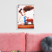 Toile Petite fille noire souffle Sécher ses cheveux (Insitu(Salon))