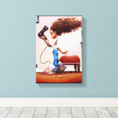 Toile Petite fille noire souffle Sécher ses cheveux (Insitu (Plancher de Bois))