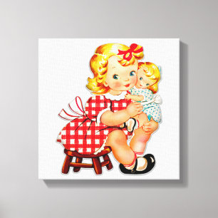 Toile Petite fille rétro vintage poupée enfant
