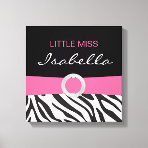 Toile Petite Mlle Name Canvas sur le motif de zèbre