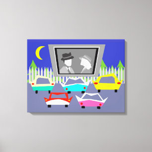 Toile Petite ville Drive-In Film Stretched Canvas Imprim