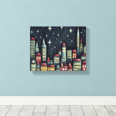 Toile Petite Ville La Nuit (Insitu (Plancher de Bois))
