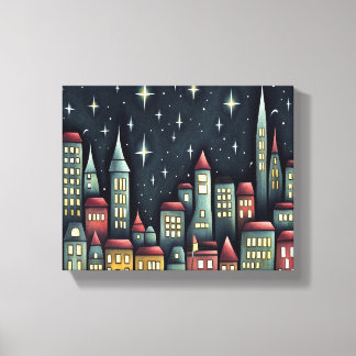 Toile Petite Ville La Nuit