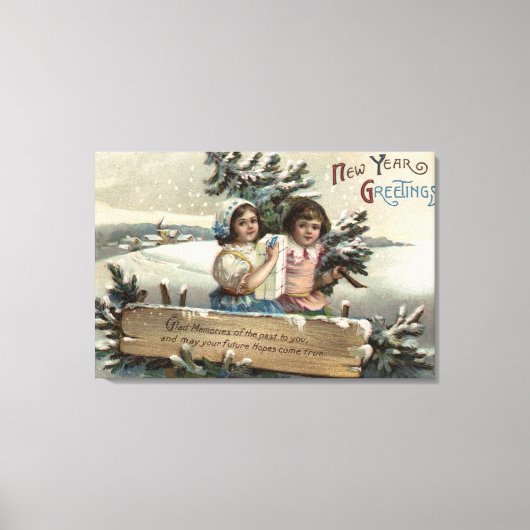 Toile Petites filles tenant un présent et un arbre (Recto)