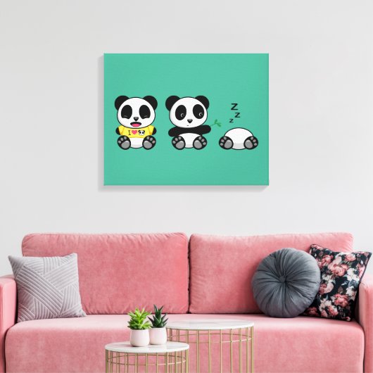 Toile Petites pandas mignonnes sur vert (Insitu(Salon))