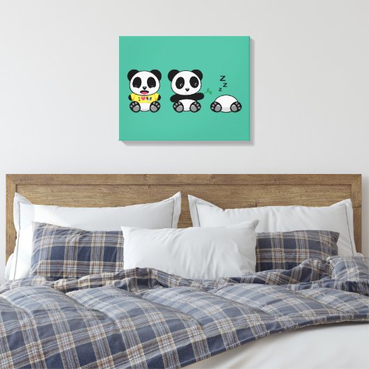 Toile Petites pandas mignonnes sur vert (Insitu(Chambre))