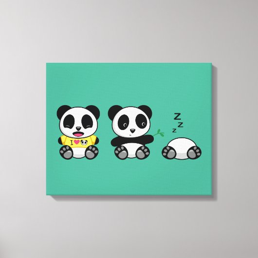 Toile Petites pandas mignonnes sur vert (Recto)
