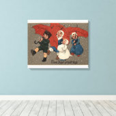 Toile Petits enfants avec parapluies (Insitu (Plancher de Bois))