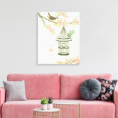 Toile Petits oiseaux perchés sur une branche et sur une  (Insitu(Salon))