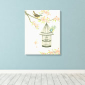 Toile Petits oiseaux perchés sur une branche et sur une  (Insitu (Plancher de Bois))