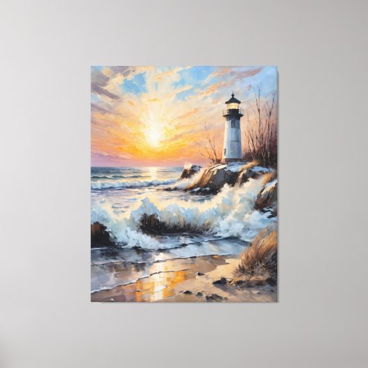 Toile Phare au coucher du soleil – Paysage marin impress (Recto)