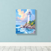 Toile Phare côtier | Mer aux vagues de l'océan bleu (Insitu (Plancher de Bois))