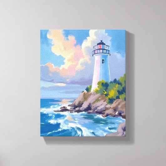 Toile Phare côtier | Mer aux vagues de l'océan bleu (Recto)