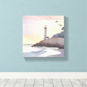 Toile Phare côtier | Peinture aquarelle sur la plage (Insitu (Plancher de Bois))