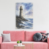 Toile Phare de charbon et d'aquarelle sur la côte rocheu (Insitu(Salon))