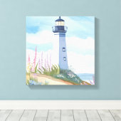 Toile Phare en fleurs | Aquarelle côtière Florale (Insitu (Plancher de Bois))