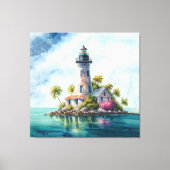 Toile Phare Île Tropicale Eau Turquoise  (Recto)