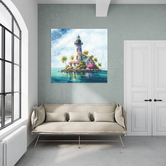 Toile Phare Île Tropicale Eau Turquoise 