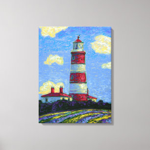 Toile Phare Pastel et champs de lavande