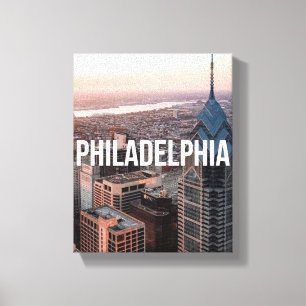 Toile Philadelphie Skyline Vue aérienne Typographie Urba
