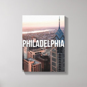 Toile Philadelphie Skyline Vue aérienne Typographie Urba