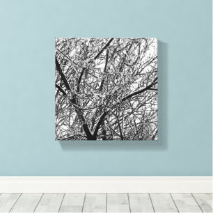 Toile Photo artistique B & W de neige sur branches d'arb