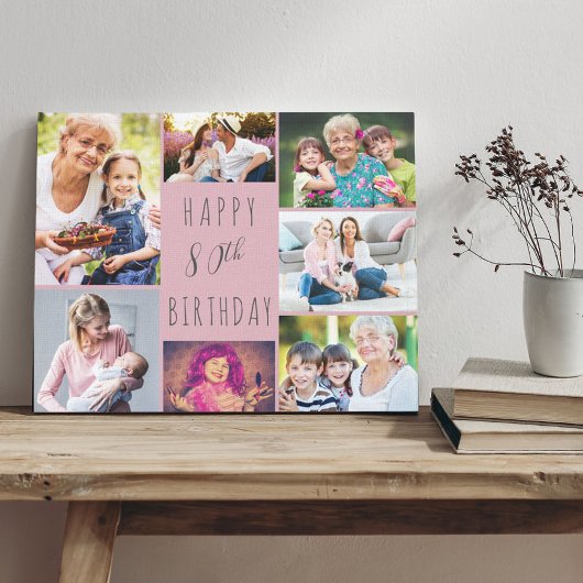 Toile Photo Collage 7 Photo Rose Grey 80e anniversaire