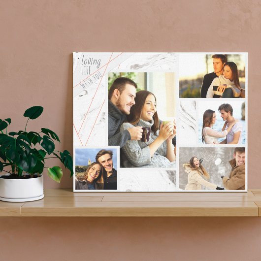 Toile Photo Collage - Love Life with You - Marbre gris