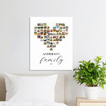 Toile Photo Collage moderne et élégant du coeur de la fa<br><div class="desc">Créez votre propre photo-collage de famille personnalisée avec 63 de vos photos préférées dans un design en forme de coeur. Personnalisez avec nom de famille dans la typographie moderne pour un cadeau photo personnalisé ou décor maison.</div>