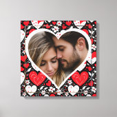 Toile Photo de Coeurs et Fleurs rouges, noirs et blancs (Recto)