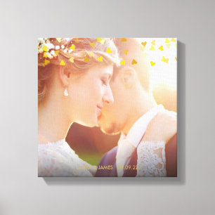 Toile Photo de mariage avec confettis de coeurs dorés