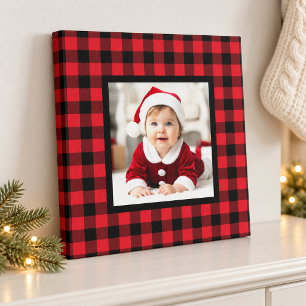 Toile Photo de Noël de ferme à carreaux Buffalo rouge