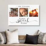 Toile Photo moderne Collage Home Sweet Home<br><div class="desc">Ce magnifique tableau mural en toile présente un magnifique collage photo à trois images présentant des souvenirs chéris, orné du message sincère "Home Sweet Home". L'élégant design noir et blanc, combiné à un script exquis et à une typographie d'impression, crée une pièce sophistiquée et durable qui complètera n'importe quel style...</div>