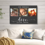 Toile Photo moderne Collage L'amour grandit ici<br><div class="desc">Ce magnifique tableau mural en toile présente un magnifique collage photo à trois images présentant des souvenirs chéris, orné du message sincère "L'amour grandit ici". L'élégant design noir et blanc, combiné à un script exquis et à une typographie d'impression, crée une pièce sophistiquée et durable qui complètera n'importe quel style...</div>