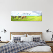 Toile Photo tryptique de 3 chevaux paissant Écriture Liv (Insitu(Chambre))