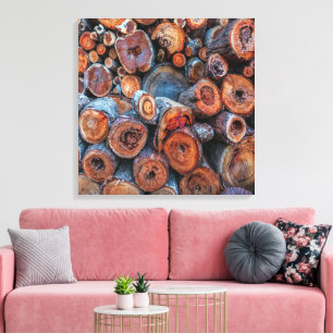 Toile Photographie d'un motif d'arbres coupés empilés en