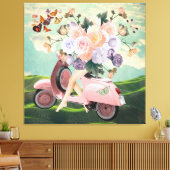 Toile Pieds de Scooter rose Bouquet & Sky Retro Collage (Insitu(Salon))