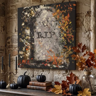 Toile Pierres tombales gothiques vintage R.I.P. et feuil