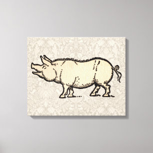 Toile Pig Antique Piggy Cute Illustration Vintage