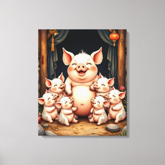 Toile  Pig Art – Mother & Piglets (Recto)